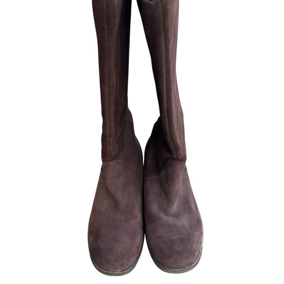UGG Women's Brown Suede Knee-High Boots Size 9.5 With Side Zipper & Wooden Heel - Picture 4 of 12